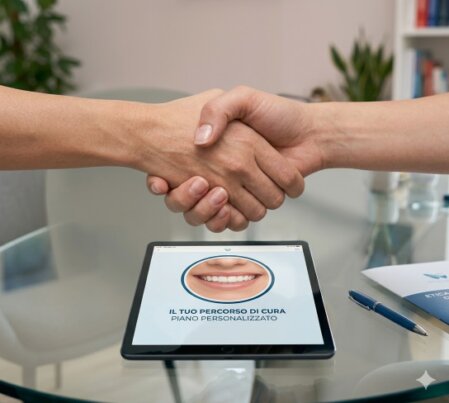 Strumenti odontoiatrici moderni disposti ordinatamente in uno studio luminoso